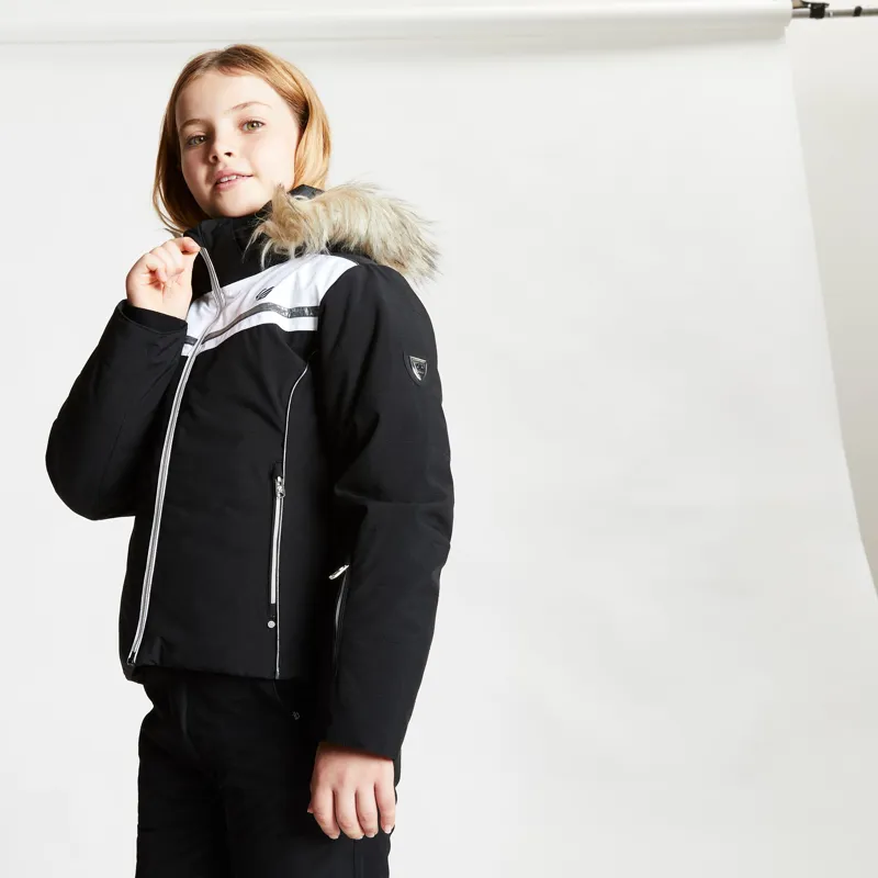 Dare2b Estimate Junior Girls Ski Jacket in Black White-1